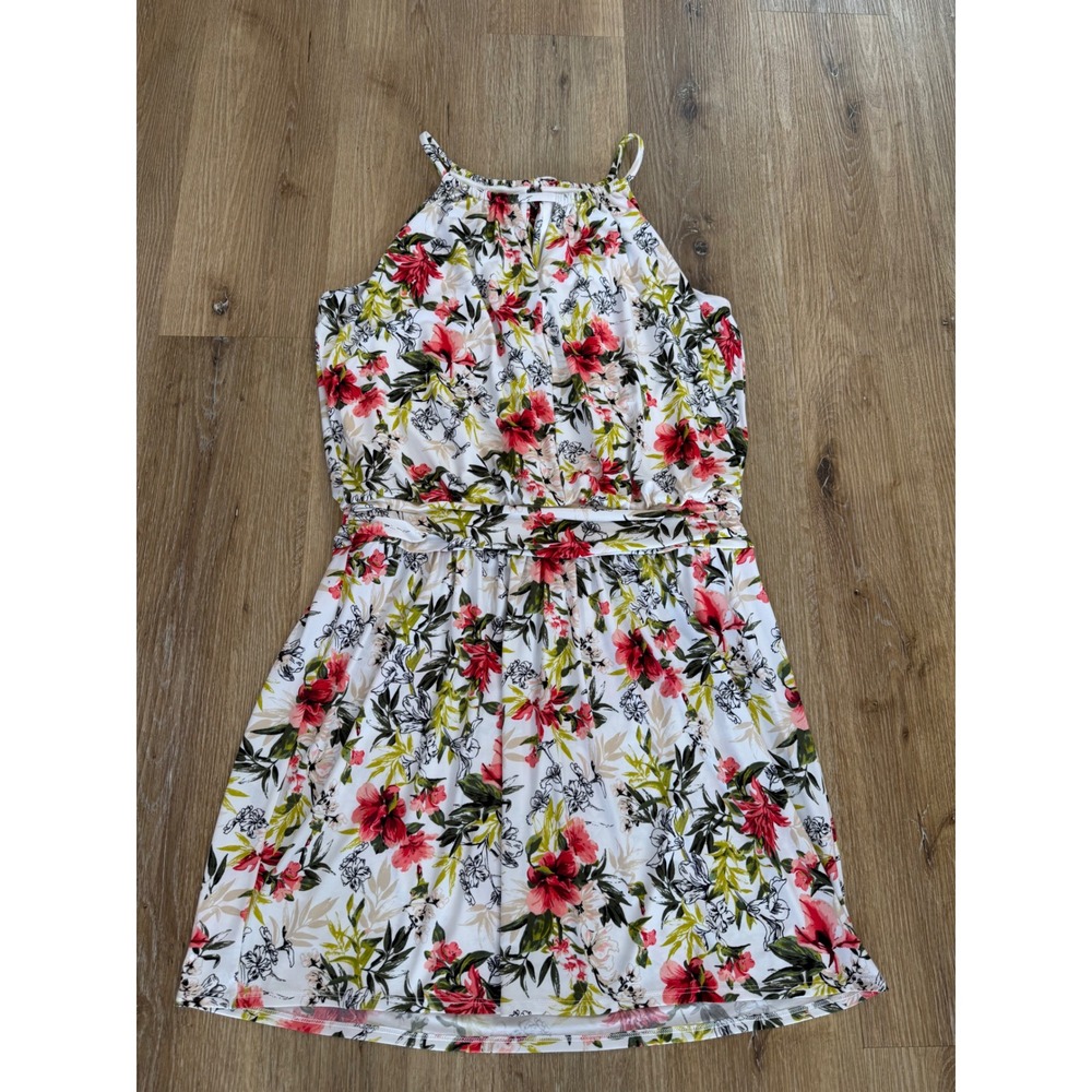 White House Black Market Halter Dress Women XL White Floral Blouson Garden Party